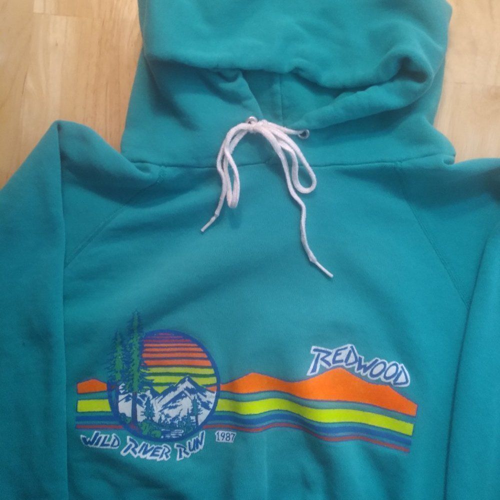 Vintage Wild River Run 1987 Redwood Neon Hoodie Sweatshirt